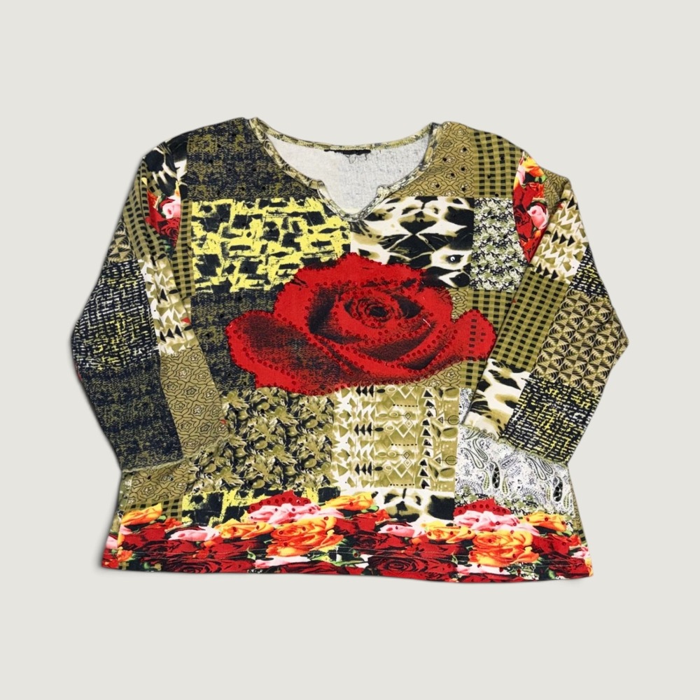 Unbranded Patchwork Rose Top Womens Small Multicolor Fair